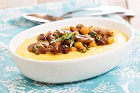 Butternut Squash Soup With Roasted Chickpeas & Mushrooms